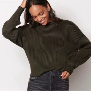 Varley Grant Knit Mock Neck Sweater green black small classic casual minimalist